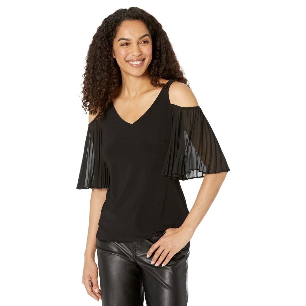 Vince Camuto Women's Cold-Shoulder Smock Bottom Blouse Rich Black, US XL